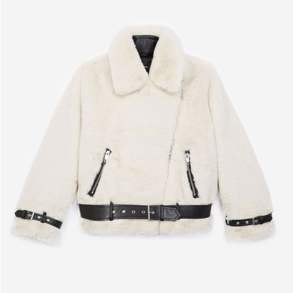 The Kooples (M) Biker-style faux fur coat (Like New)